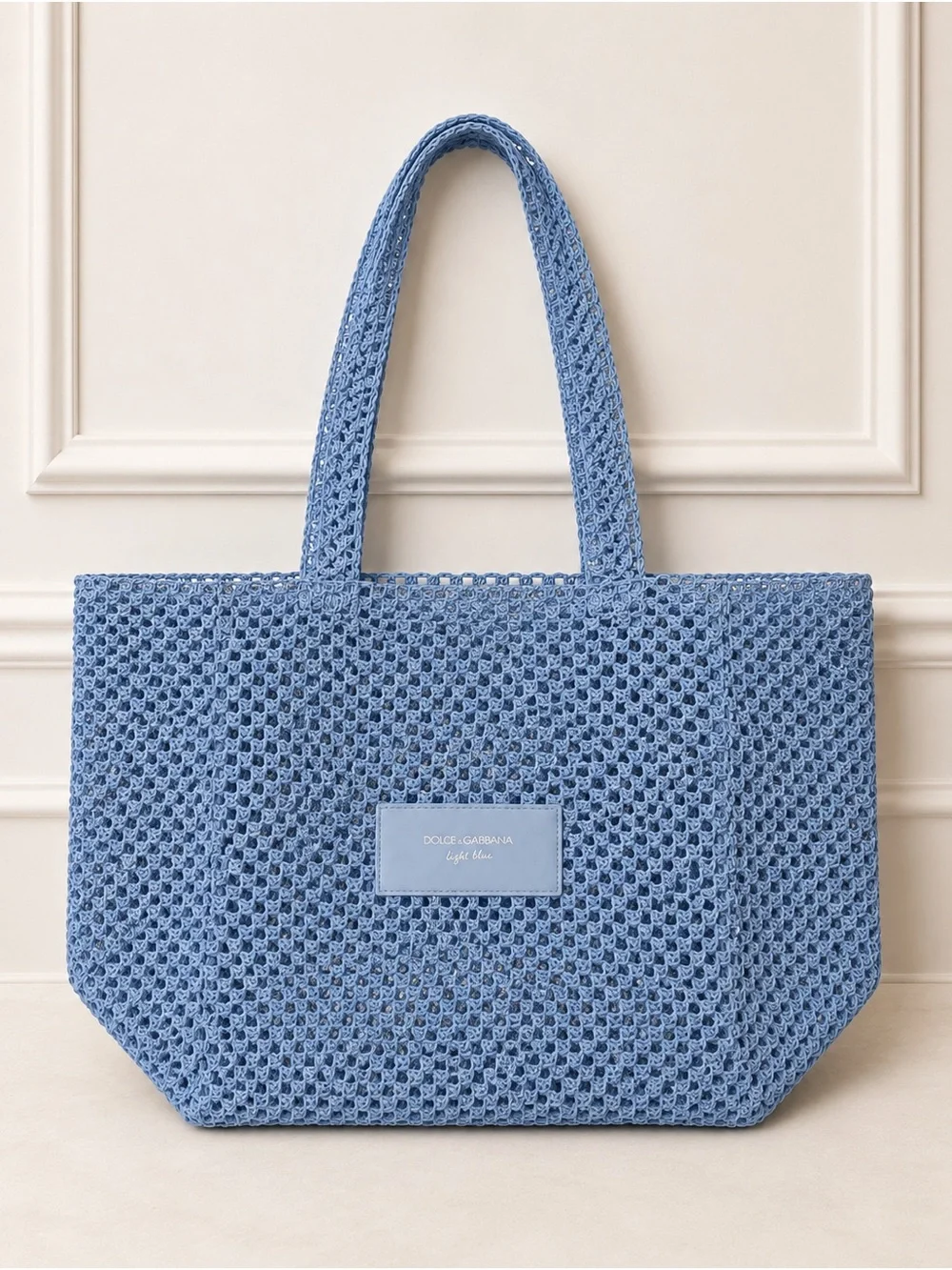 Dolce & Gabbana Light Blue Woven Mesh Crochet Large Tote Bag